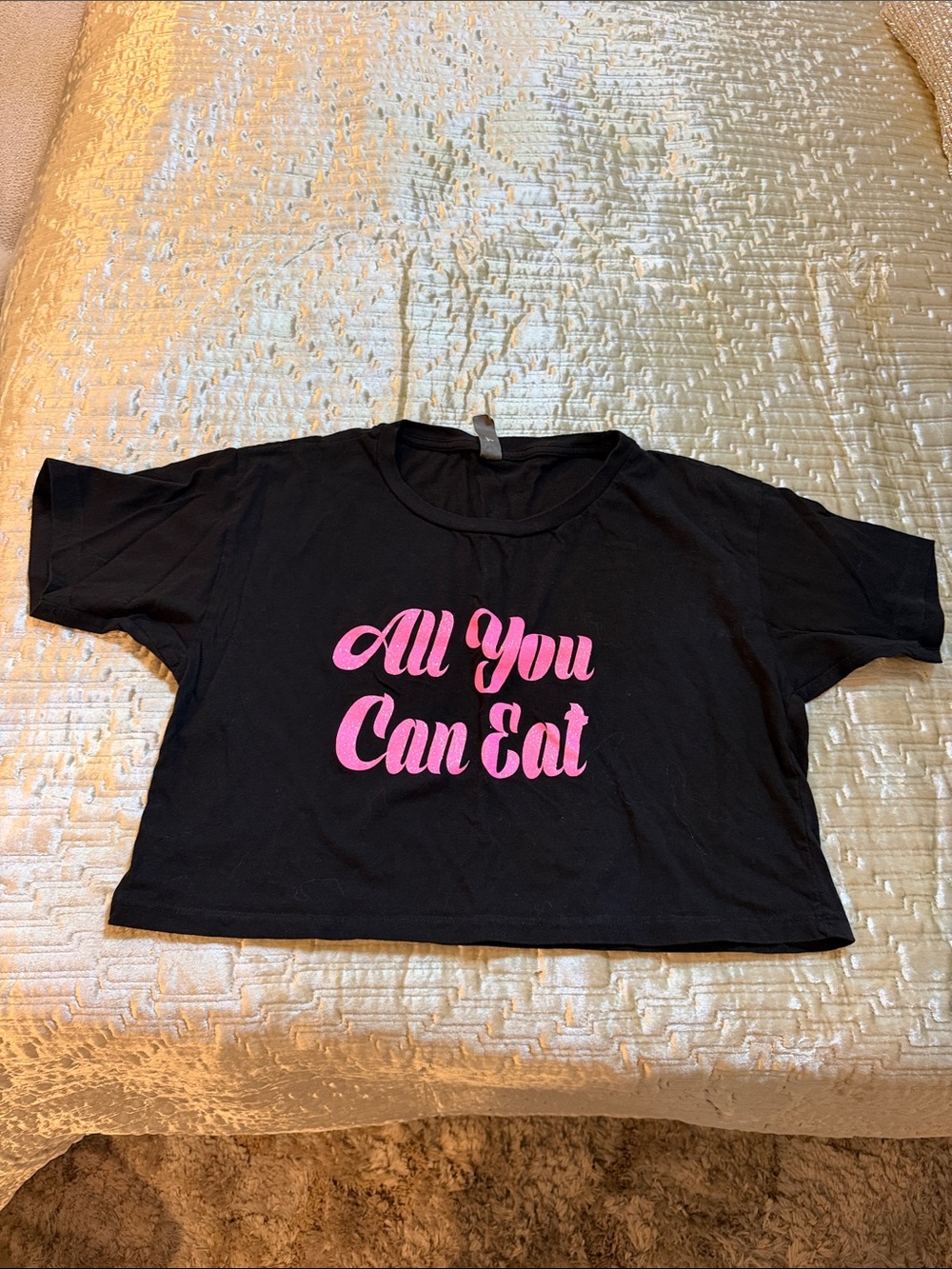 Black Women's Crop Tee with Pink 'All You Can Eat' Graphic